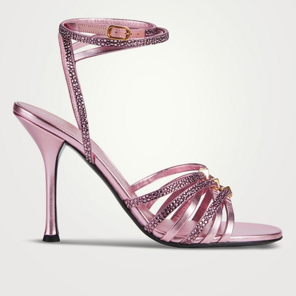 Valentino Garavani Rockstud Pink Ankle Strap Embellished High Heel Sandals 40